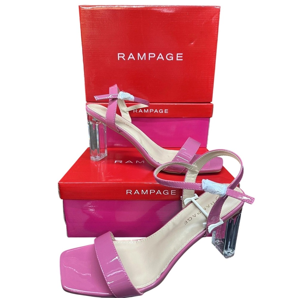 Rampage Lavendar Patent Ankle Strap Block Heels with Clear Heel Sz 10‎ / #S1125